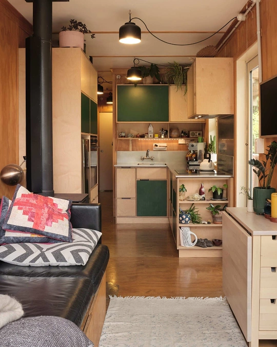 Plywood Kitchen + Green Cabinet Fronts
