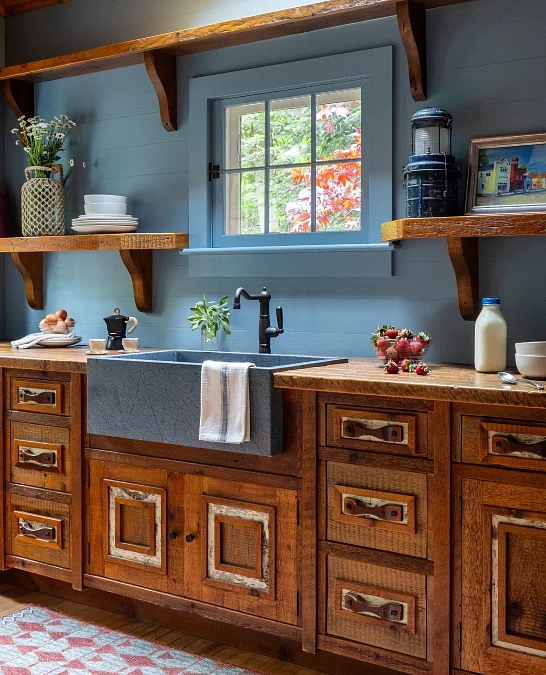 Rustic Blue Kitchen Sink Wall
