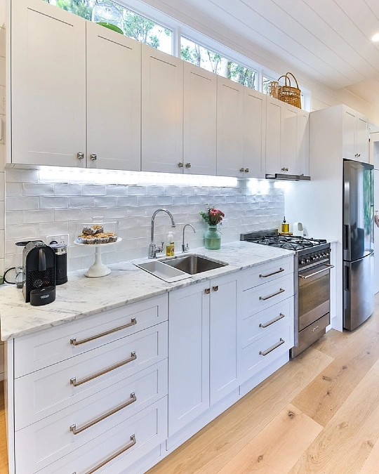 Bright White Galley Kitchen