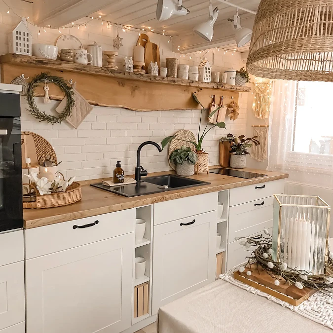 Boho White Kitchen Styling