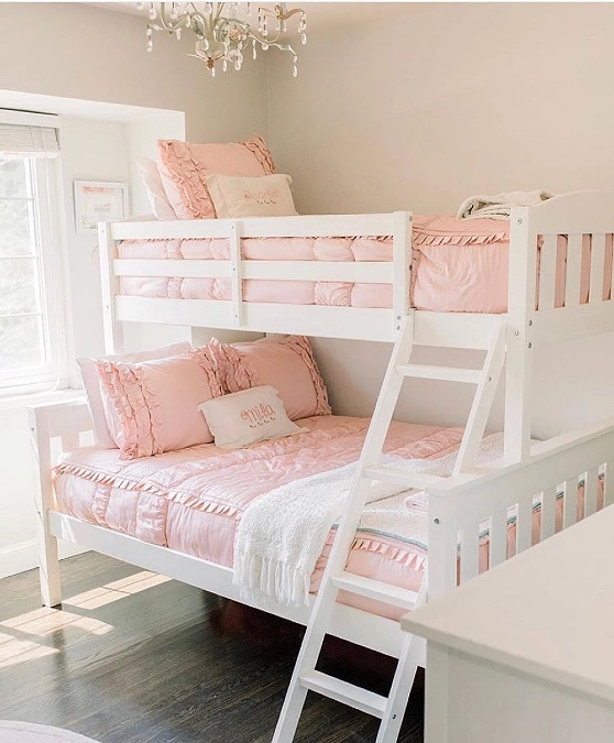 White Bunk Beds with Pink Bedding