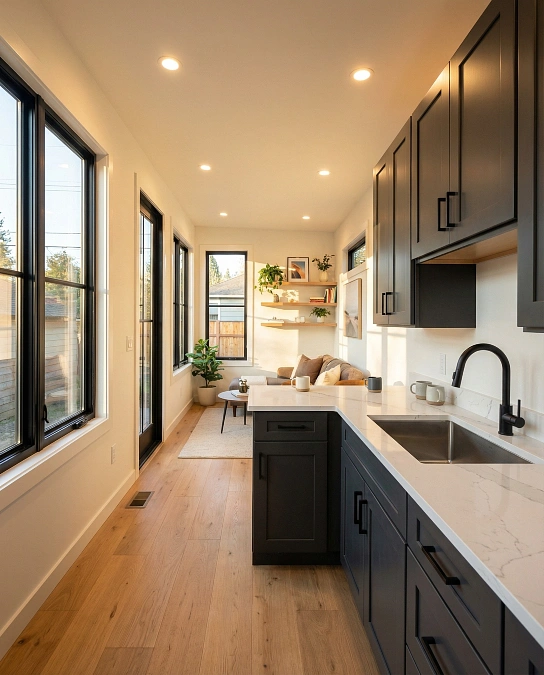 Dark Cabinet Galley Kitchen