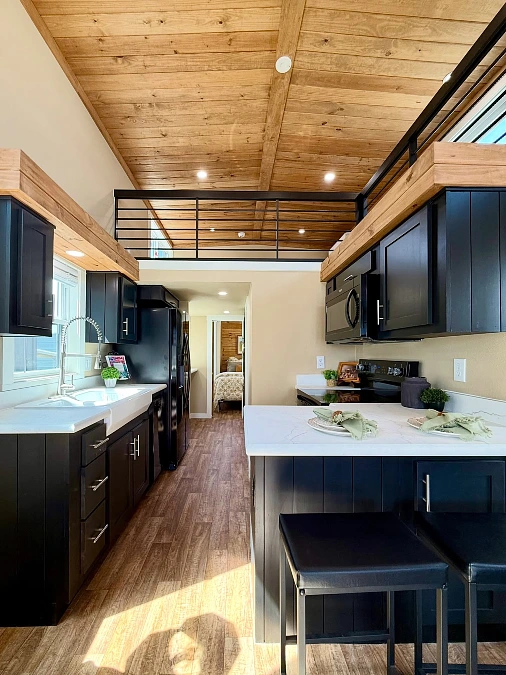 Black Cabinets with Loft Ceiling