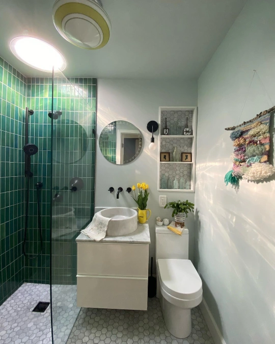 Green Tile Shower Bathroom