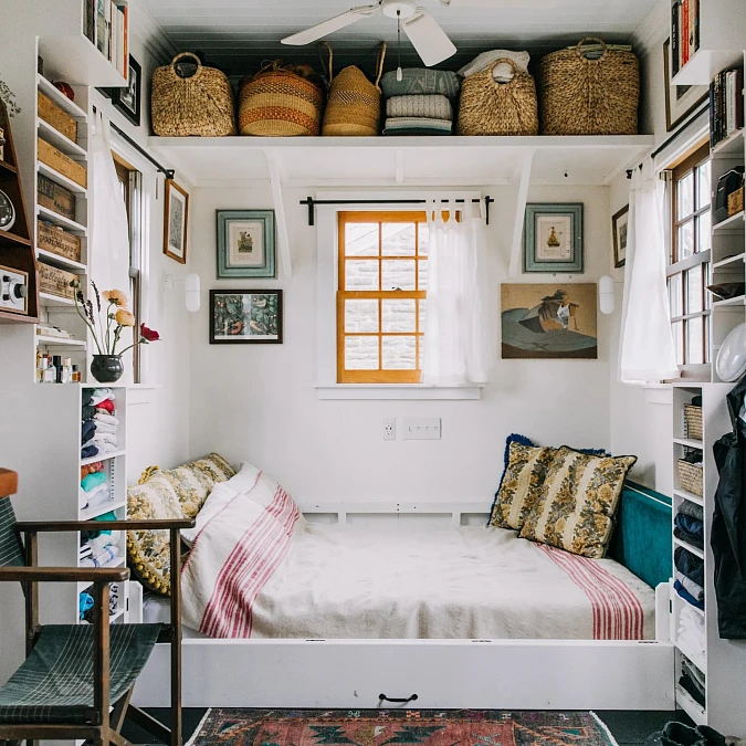 Built-In Bed Under Open Storage